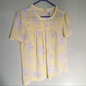 Yellow Floral Short Sleeve Blouse